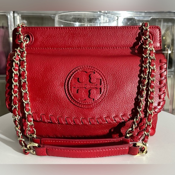 Tory Burch Red Leather Shoulder and adjustable to crossbody with Chain Strap. - Picture 1 of 10